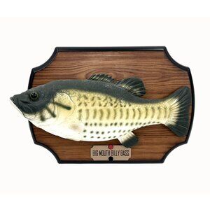 VINTAGE BIG MOUTH BILLY BASS SINGING DANCING FISH PLAQUE STAND 1999 GEMMY IND